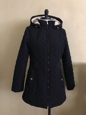 Laundry By Shelli Segal Navy Quilted Hooded Puffer Coat